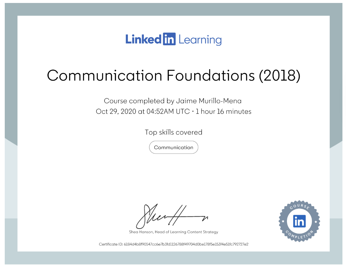 Certificate of Completion — Communication Foundations